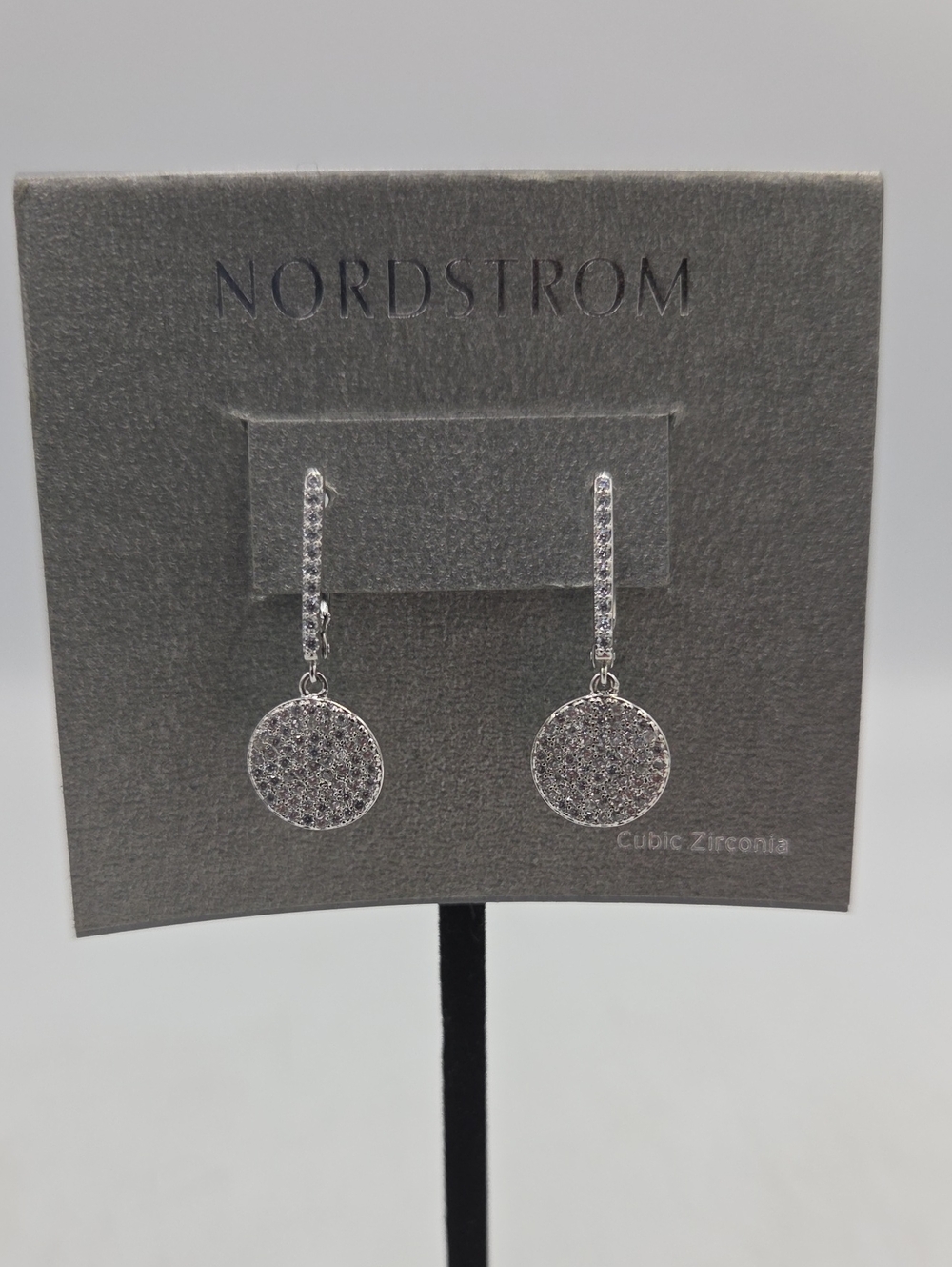 Nordstrom Silver Pavé Round Drop Earrings